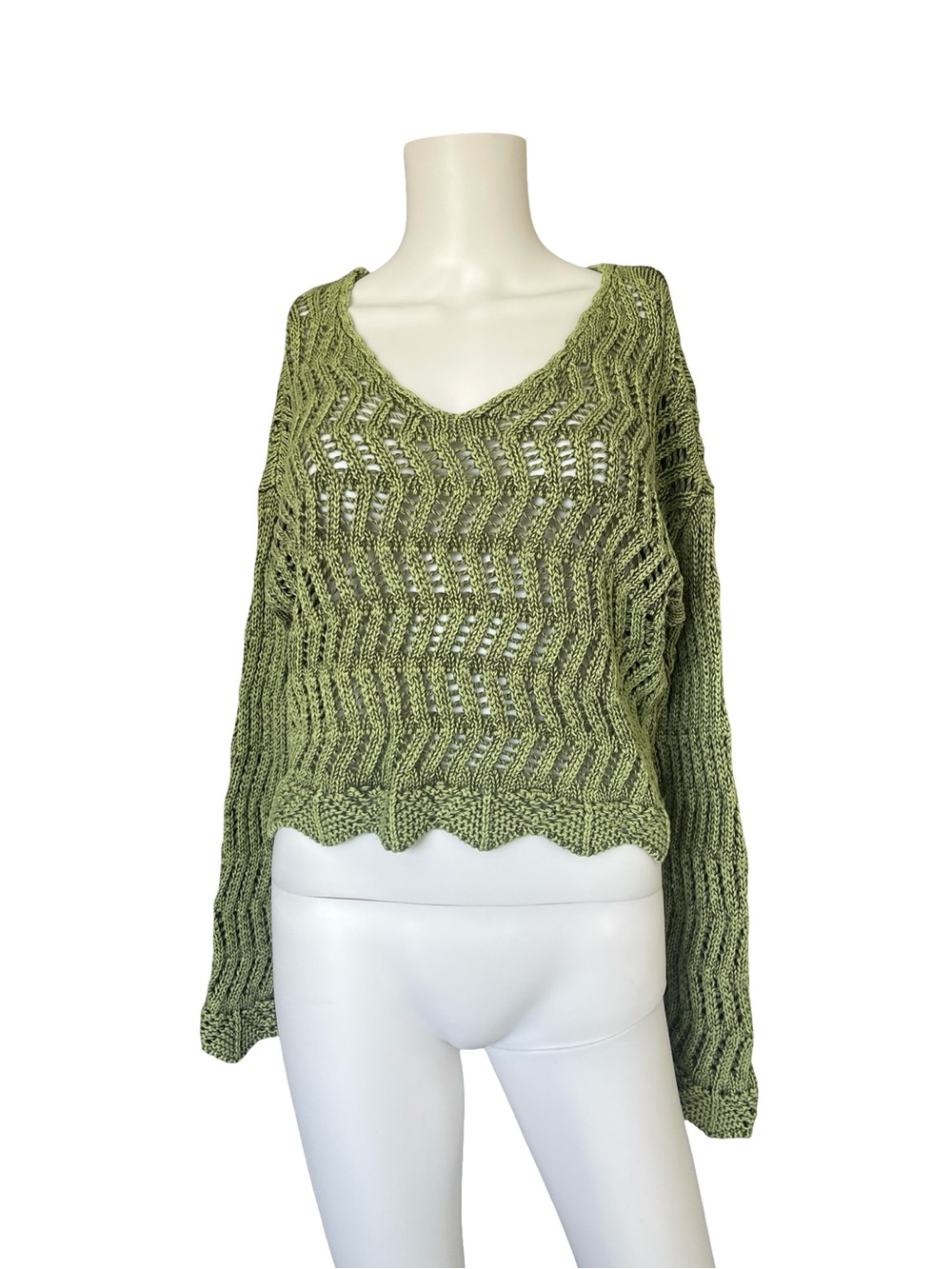 American Eagle Green Open Knit Sweater Beach Fairy Oversized Womens Size XS